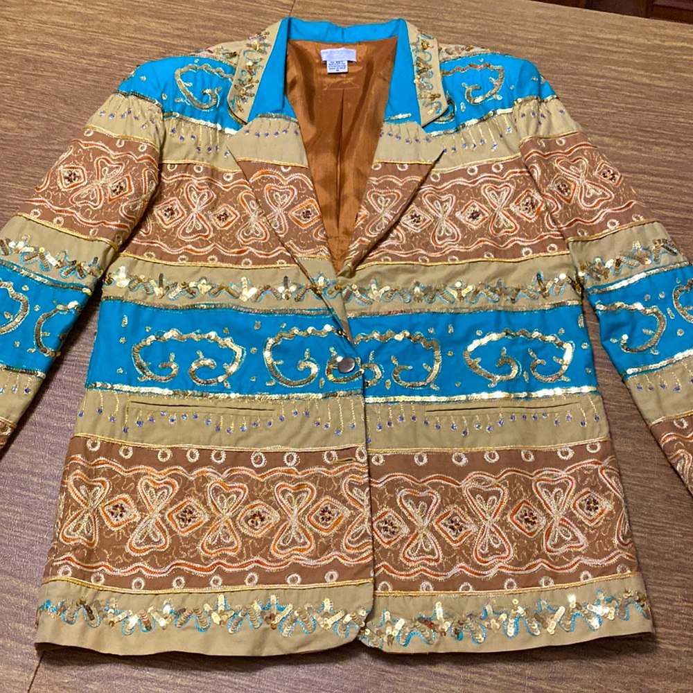 Beautiful Lew Magram New York Long Length Sequined Embroidered Jacket Blazer M